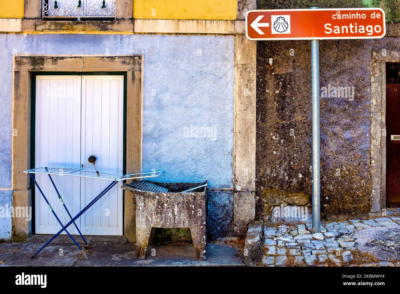 Direction sign for the Caminho de Santiago, Alvorge, Portugal Stock Photo