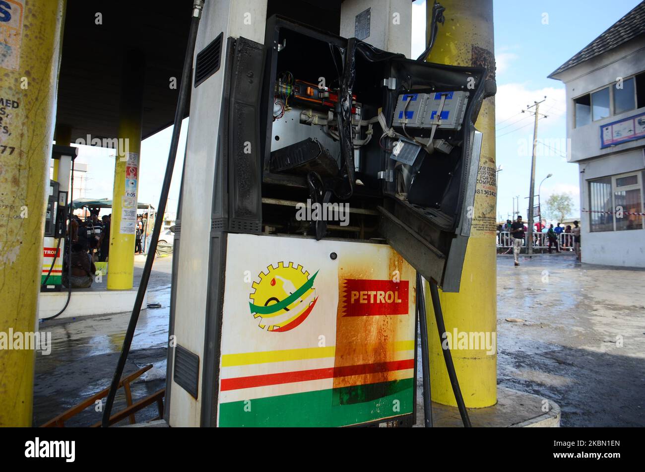 Damaged fuel pump during a fire outbreak at the Nigerian National