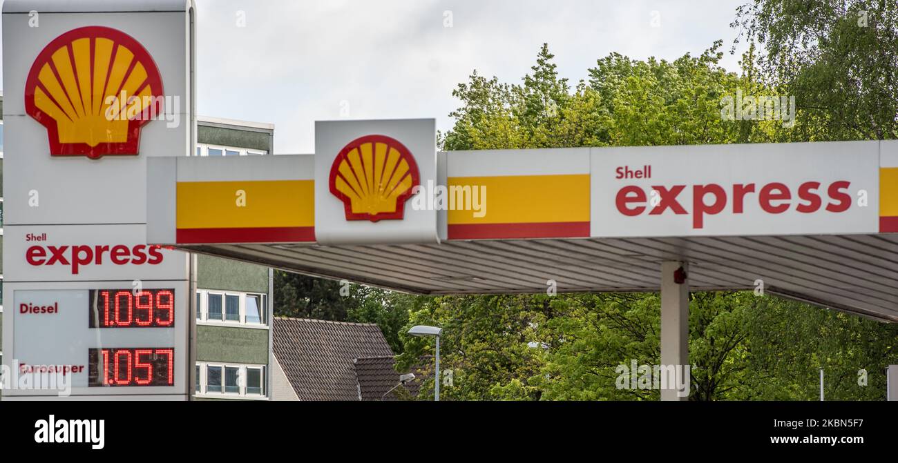 General view of fuel pump stands at the Royal Dutch Shell gas station