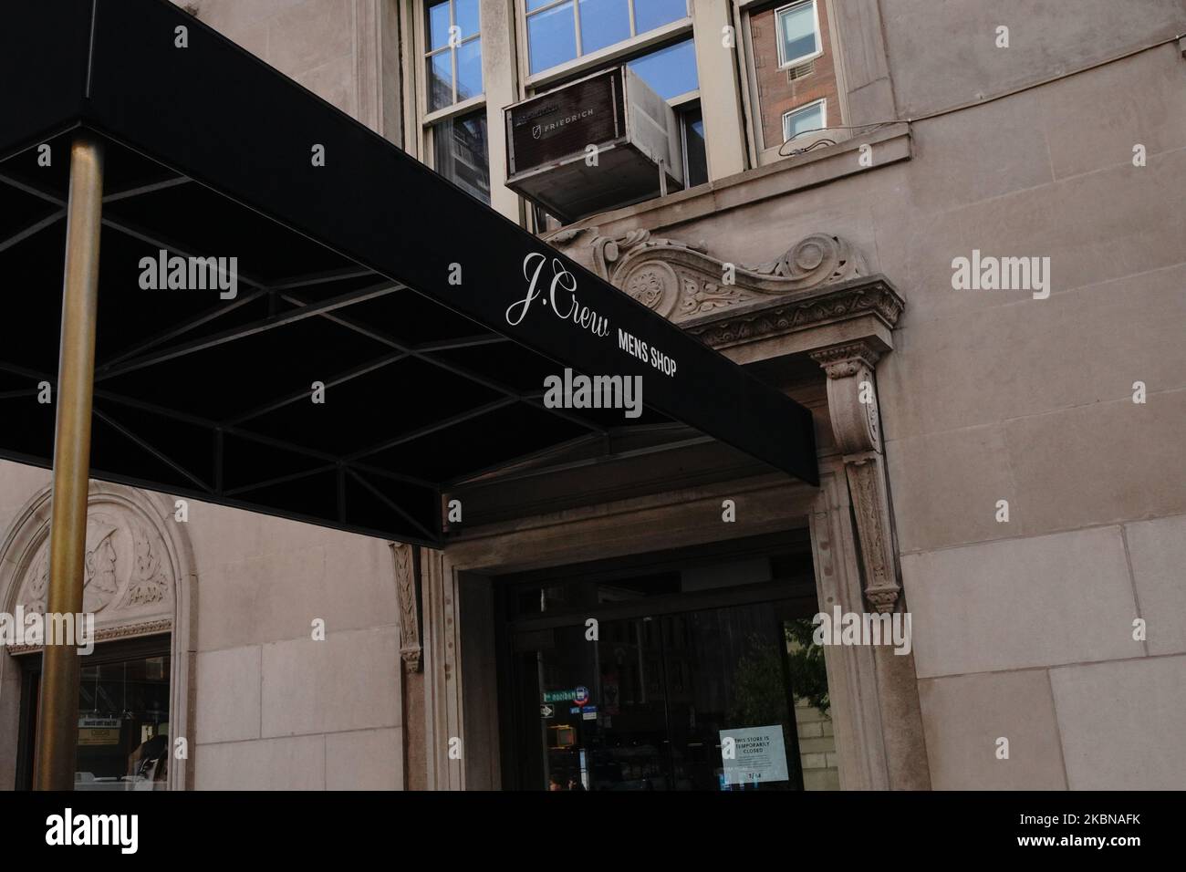 A view of a J. Crew men’s shop along Madison Avenue during coronavirus pandemic on May for 2020. J. Crew, the preppy clothing company whose products were famously worn by Michelle Obama, filed for bankruptcy protection on Monday. (Photo by John Nacion/NurPhoto) Stock Photo