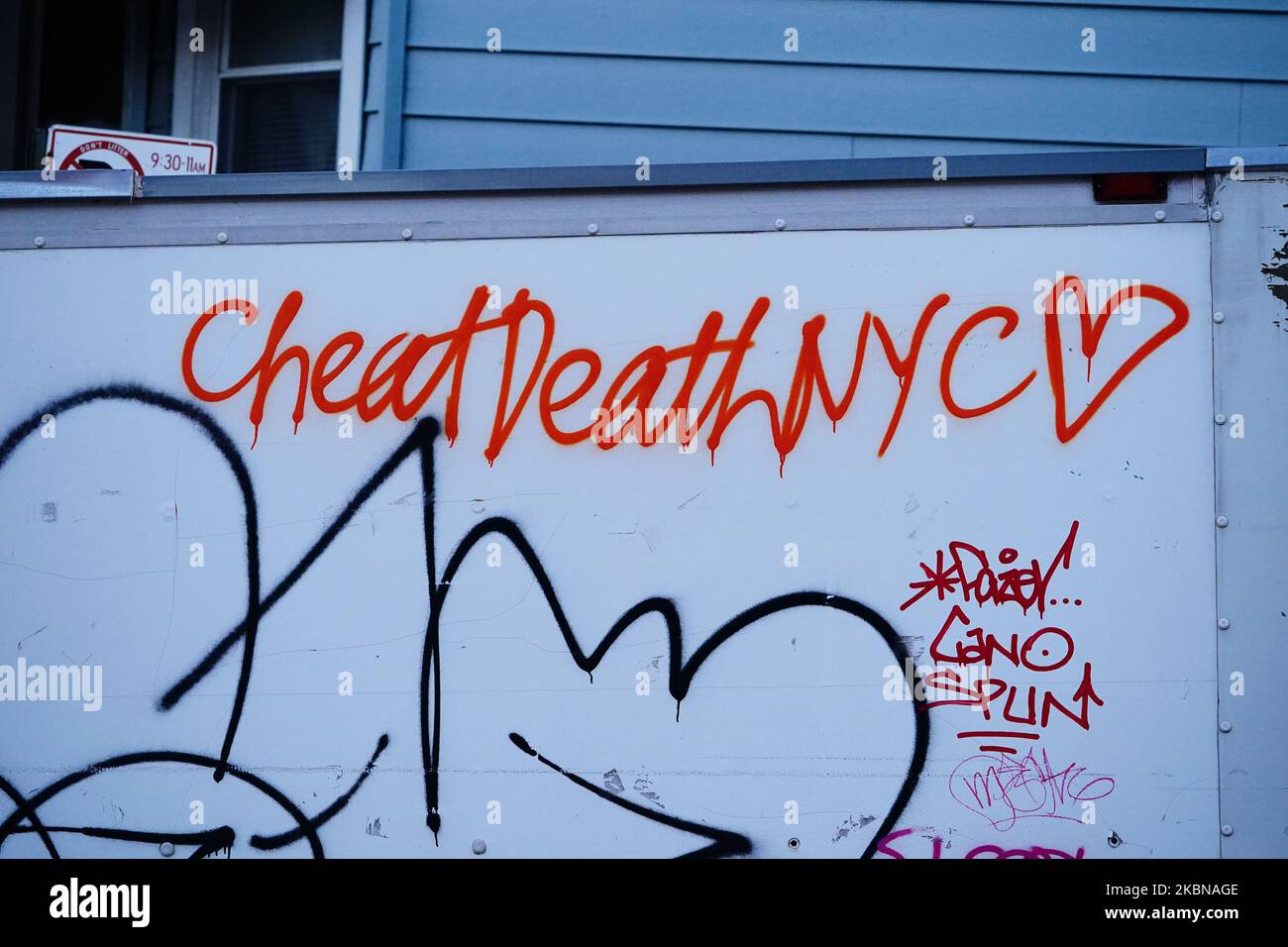 A graffiti is seen in New York City USA during coronavirus pandemic on May 4, 2020. (Photo by John Nacion/NurPhoto) Stock Photo