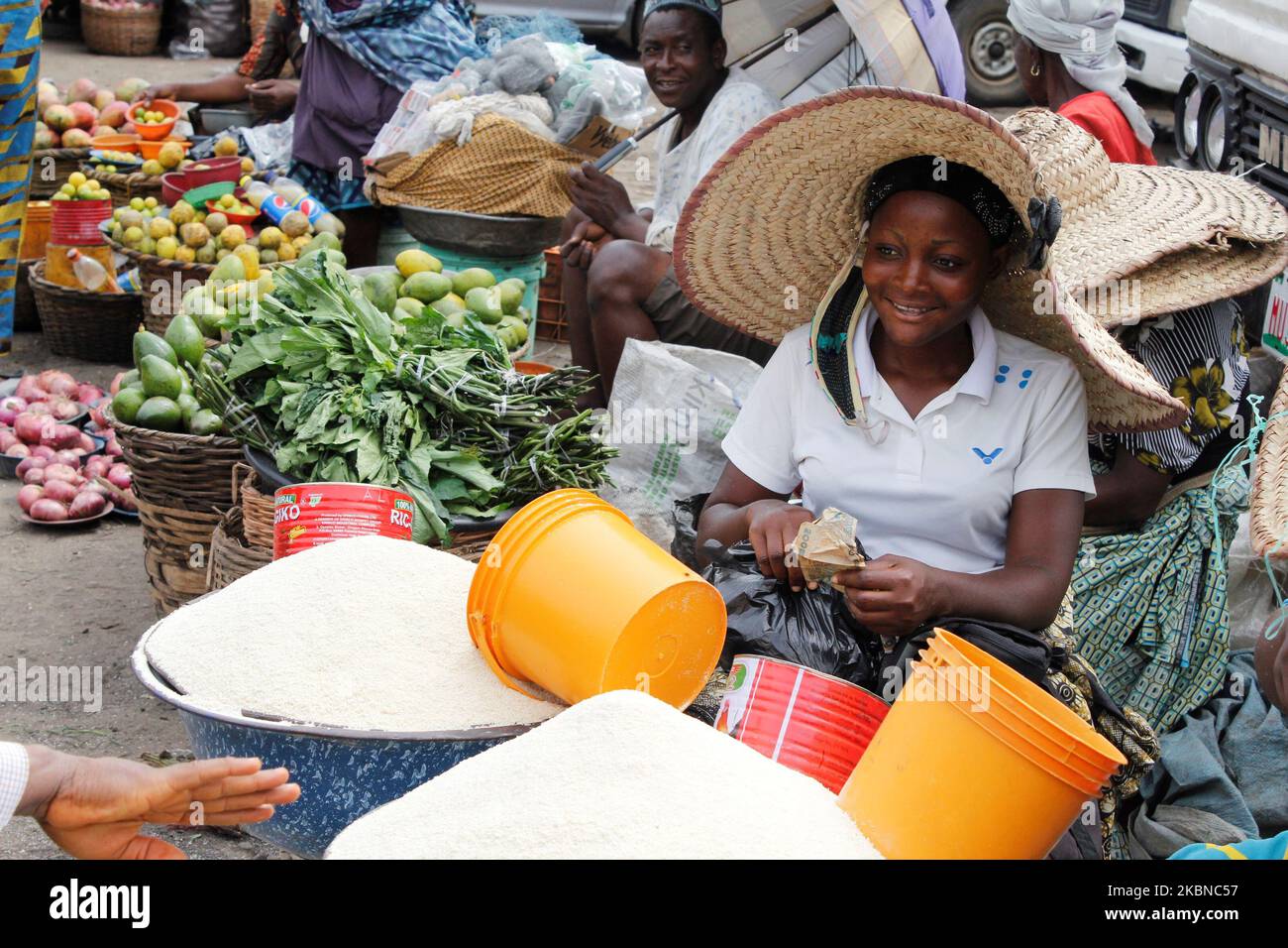 A women sells stockfish at a market in Lagos, Nigeria on Saturday, Sept. 16,  2023. (AP Photo/Sunday Alamba Stock Photo - Alamy