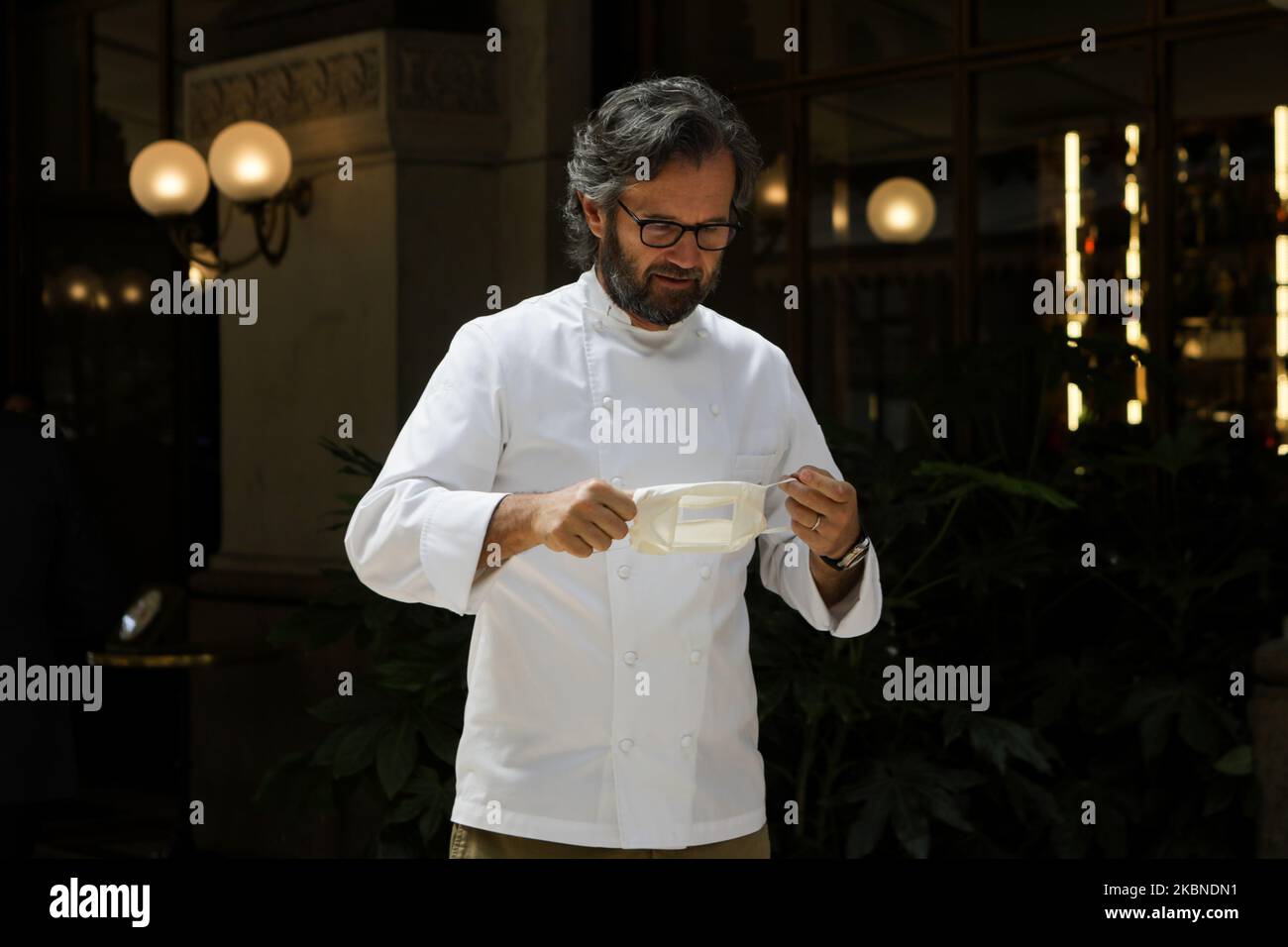 Italian chef Carlo Cracco is seen in front of his restaurant in Duomo area, Galleria Vittorio Emanuele II, Milan, May 07, 2020. (Photo by Mairo Cinquetti/NurPhoto) Stock Photo