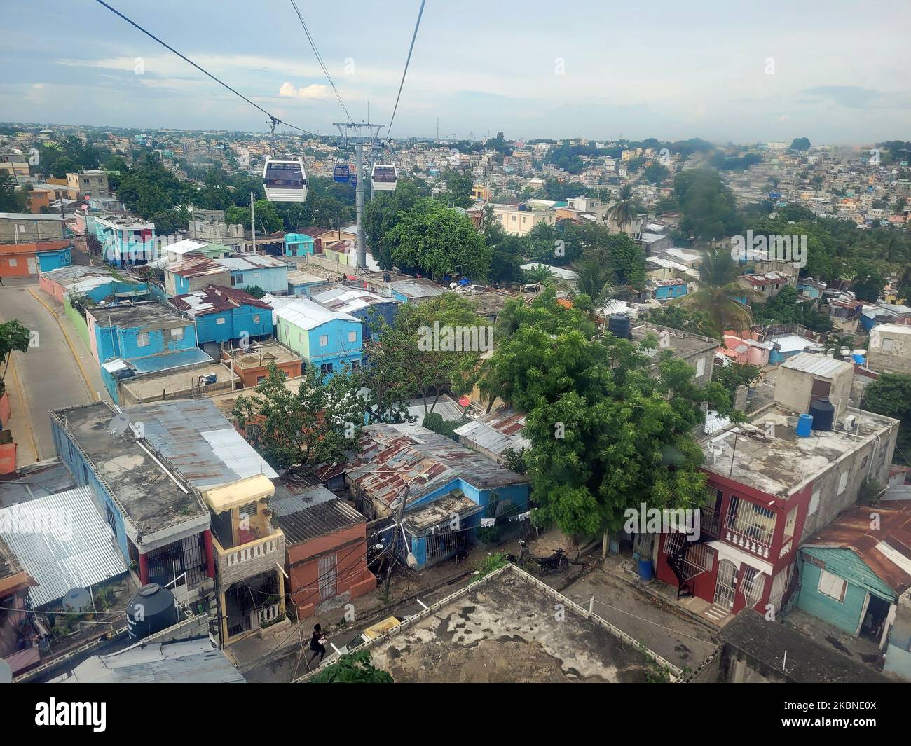 cable car over poor suburbs of santo domingo in the dominican republic