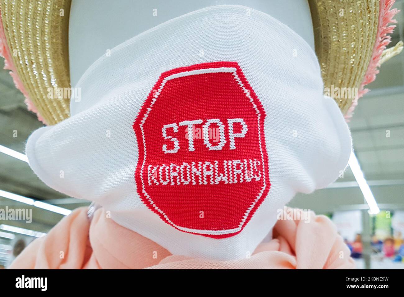 Were Mask 'Stop coronavirus' face mask is seen on a mannequin in Auchan ...