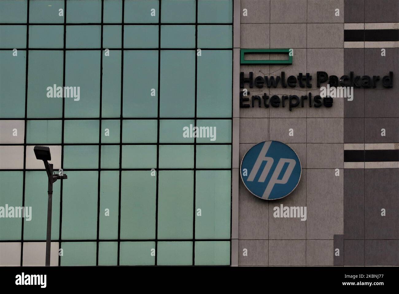 Hewlett-Packard Enterprise (HP) Logo is seen outside their office in gurugram on the outskirts of New Delhi, India on 10 May 2020 (Photo by Nasir Kachroo/NurPhoto) Stock Photo