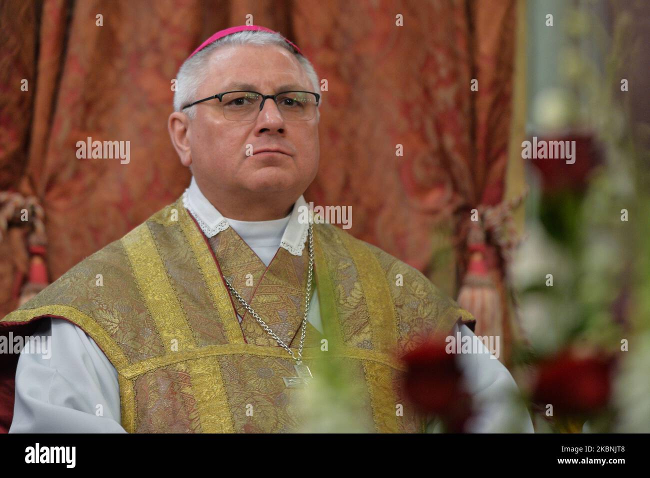 Bishop Artur G. Mizinski, during the Holy Mass on the occasion of the feast of Saint Stanislaus, bishop and martyr, the main patron of Poland, with the participation of the Polish Episcopate. On Sunday, May 10, 2020, in Wawel Cathedral, Krakow, Poland. (Photo by Artur Widak/NurPhoto) Stock Photo