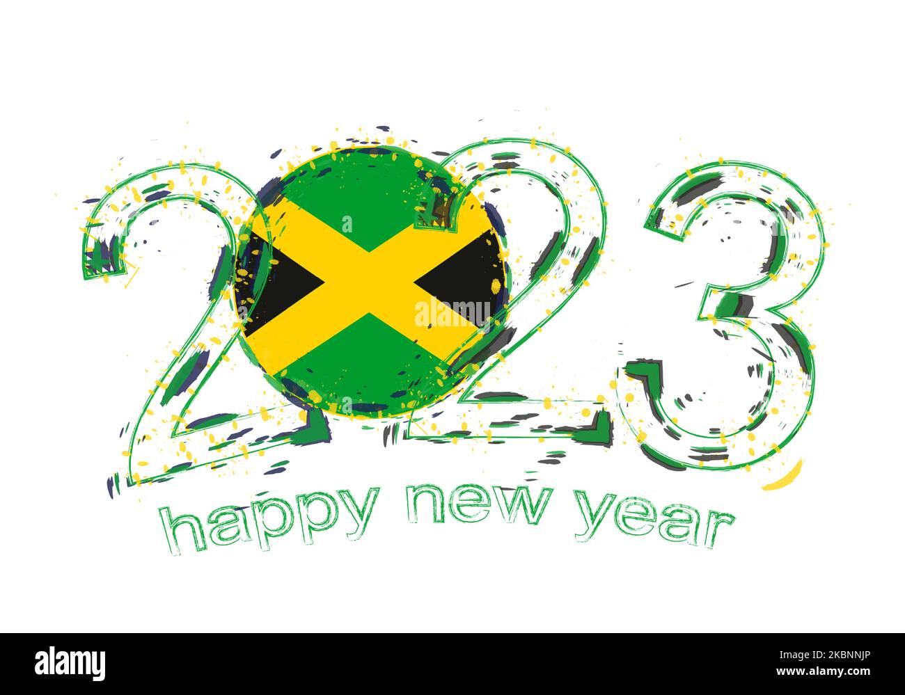 2023 Year in grunge style with flag of Jamaica. Holiday grunge vector illustration Stock Vector