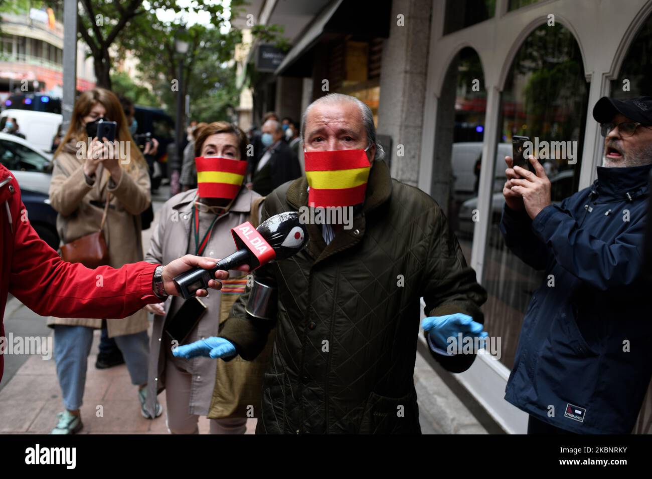 Far-right protest against lockdown, in the Salamanca neighbourhood. in Madrid on 14th May, 2020. (Photo by Juan Carlos Lucas/NurPhoto) Stock Photo