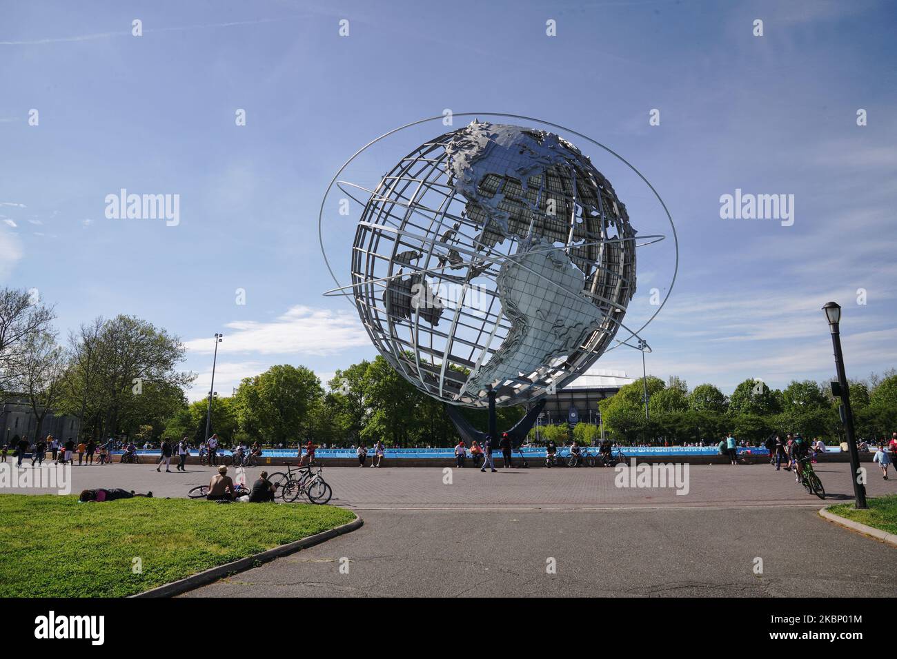A view of Flushing Meadows-Corona Park “Unisphere” during the coronavirus pandemic on May 17, 2020 Borough of Queens in New York City. COVID-19 has spread to most countries around the world, claiming over 308,000 lives with over 4.6 million infections reported. (Photo by John Nacion/NurPhoto) Stock Photo