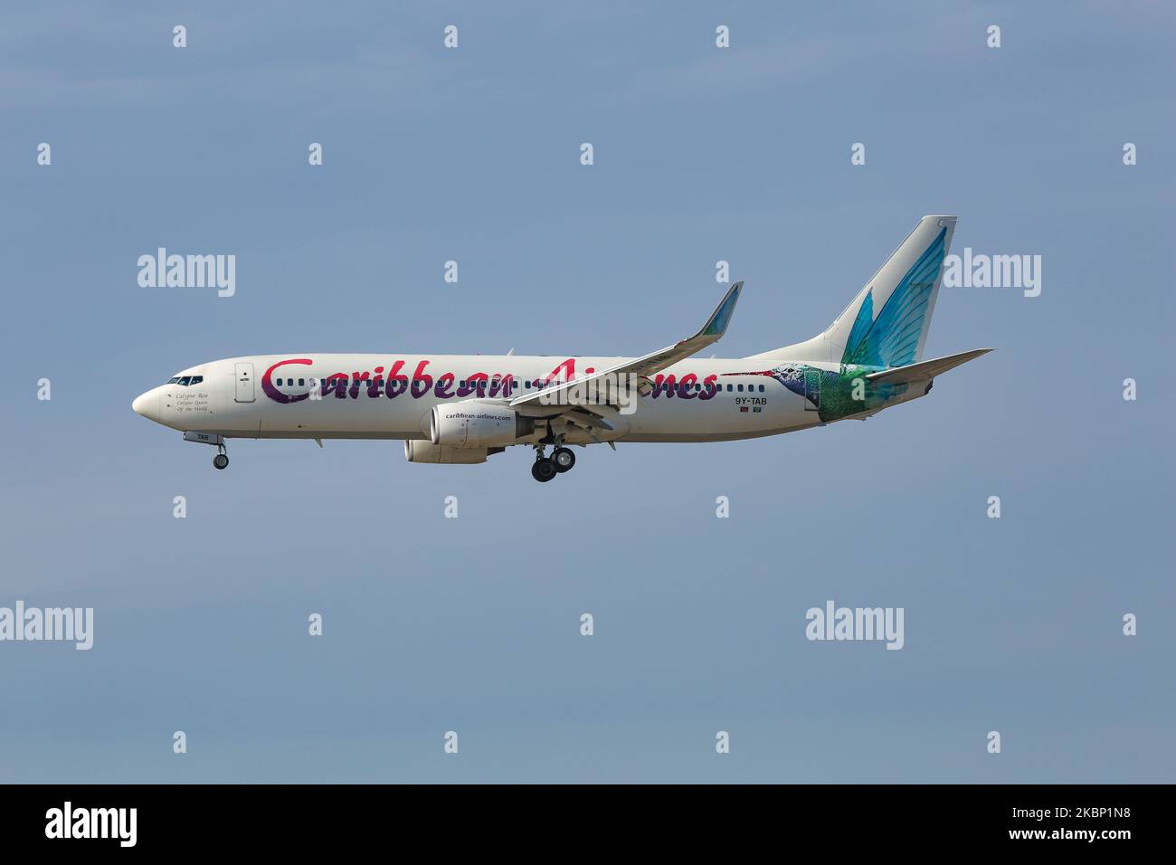 Caribbean Airlines Boeing 737800 commercial aircraft as seen on final
