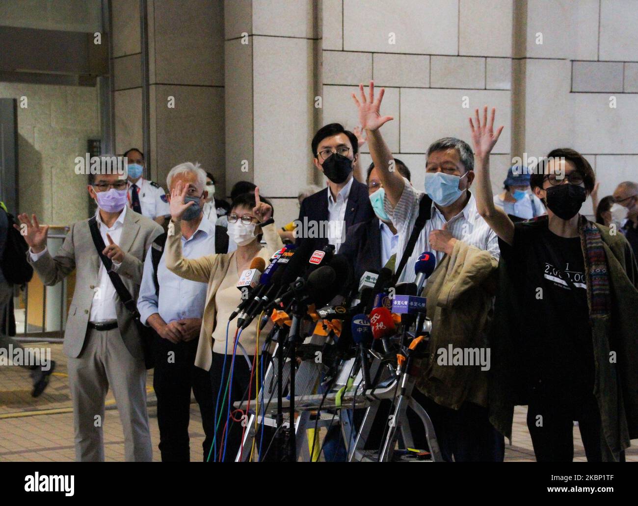 Avery Ng, Yeung Sum, Figo Chan, Lee Cheung Yan in Hong Kong, China, on May 18, 2020. A Hong Kong court adjourned on Monday the proceedings against instigators of Hong Kong riots Jimmy Lai Chee-ying, Lee Cheuk-yan and some other people involved in illegal assemblies last year to June 15. (Photo by Tommy Walker/NurPhoto) Stock Photo