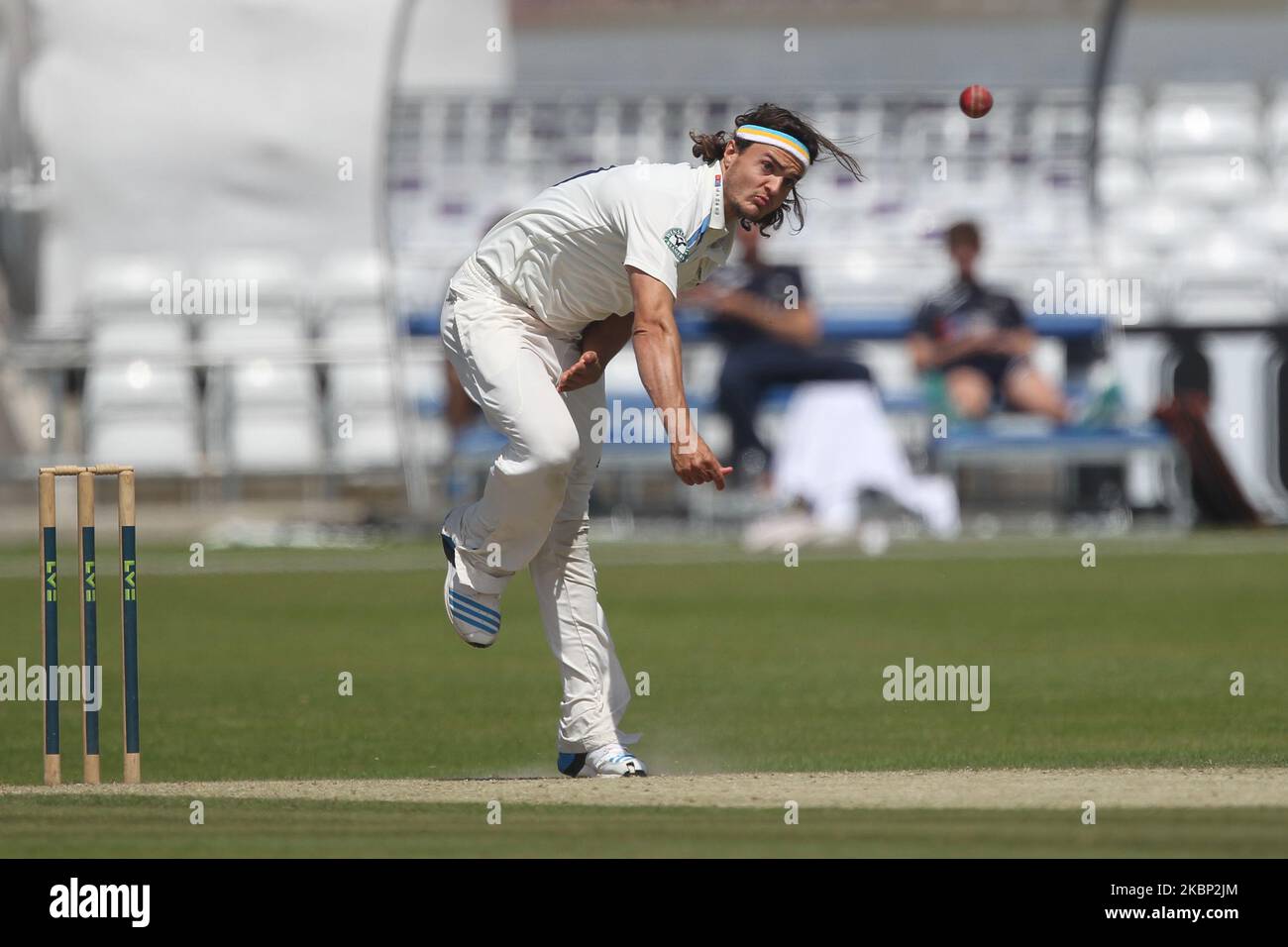 Jack Brooks of Yorkshire bowling during the LV County Championship match between Yorkshire and Durham at Headingley Cricket Ground, St Michaels Lane, Leeds on Wednesday 9th July 2014 (Photo by Mark Fletcher/MI News/NurPhoto) Stock Photo