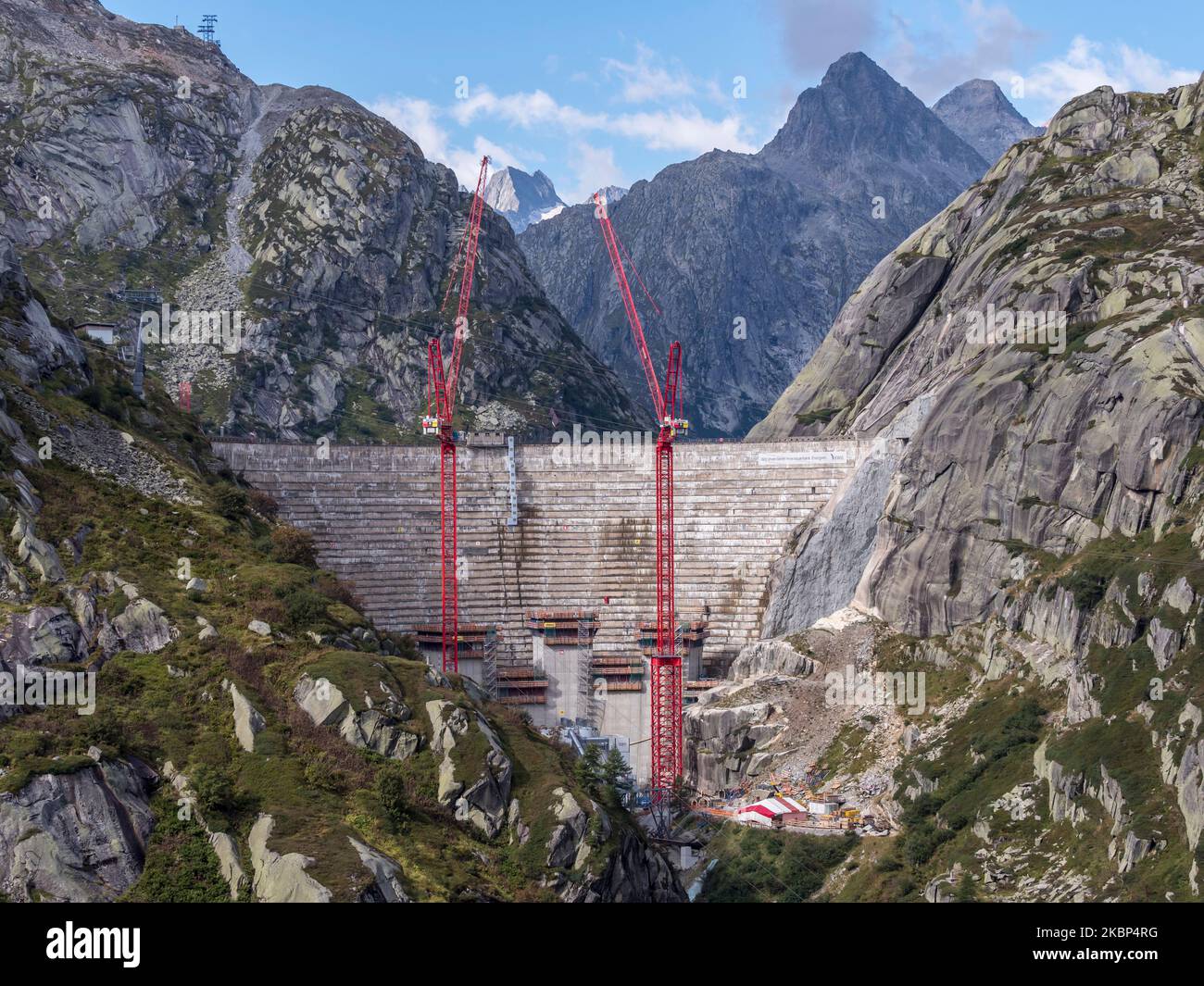Lake Grimselz, construction work of new dam, Switzerland Stock Photo