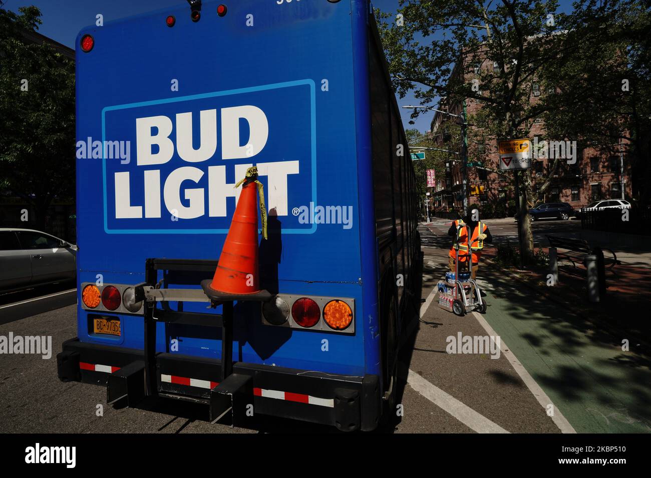 A view of a beverage truck during the coronavirus pandemic on May 20