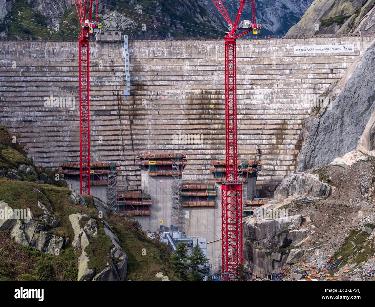 Lake Grimsel, construction work of new dam, Switzerland Stock Photo