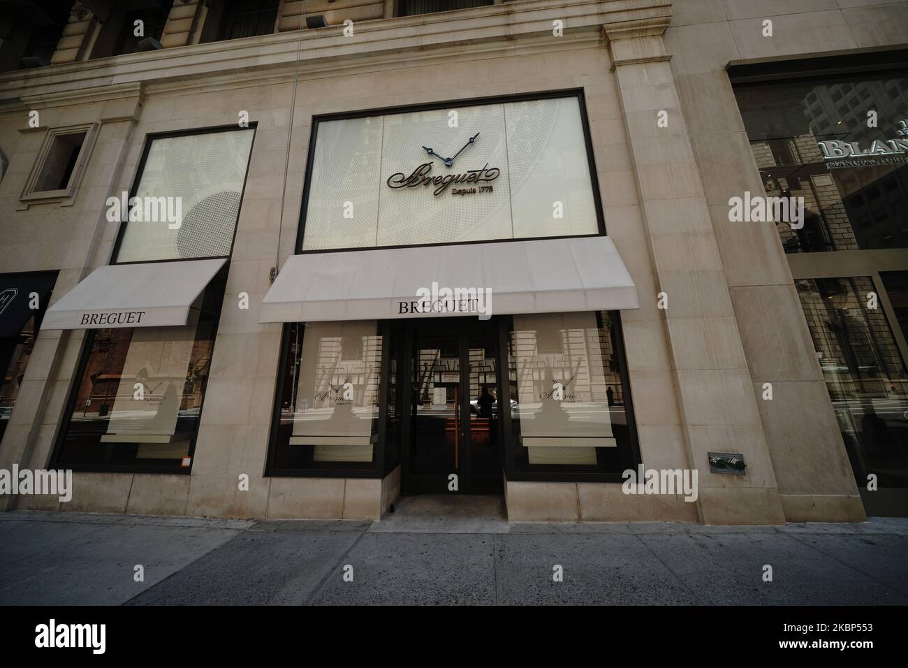 A view of Breguet Boutique during the coronavirus pandemic on May 20, 2020 in 5th Ave., New York City. COVID-19 has spread to most countries around the world, claiming over 316,000 lives with over 4.8 million infections reported. (Photo by John Nacion/NurPhoto) Stock Photo