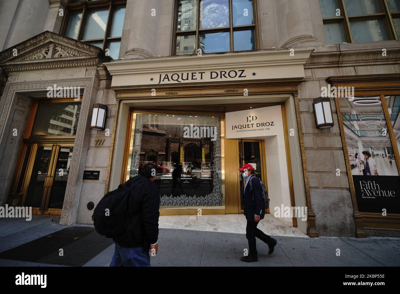 A view of Jaquet Droz Boutique during the coronavirus pandemic on May 20, 2020 in 5th Ave., New York City. COVID-19 has spread to most countries around the world, claiming over 316,000 lives with over 4.8 million infections reported. (Photo by John Nacion/NurPhoto) Stock Photo