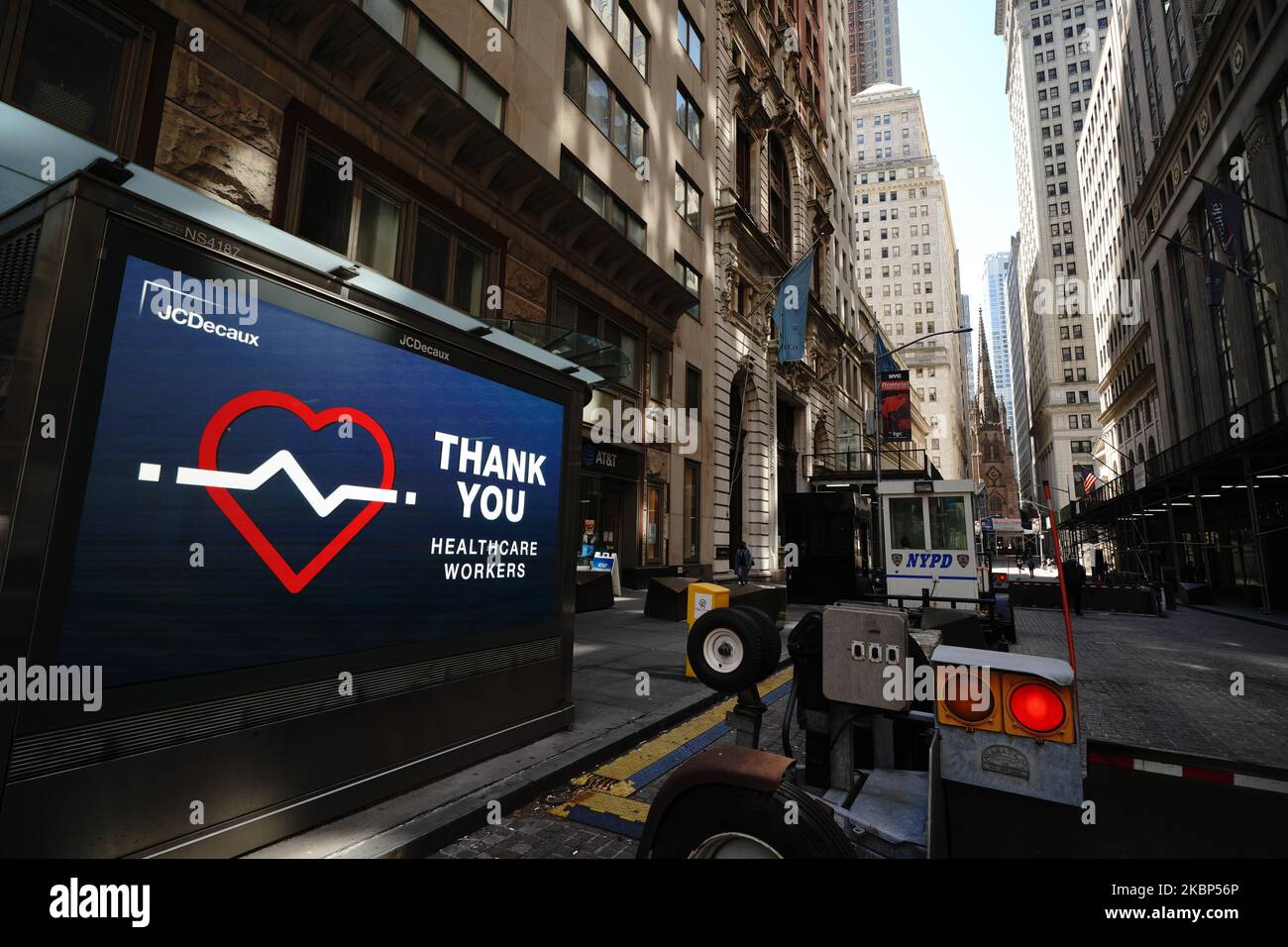 A view of digital billboard thanking essential workers during the coronavirus pandemic on May 20, 2020 in New York City. COVID-19 has spread to most countries around the world, claiming over 316,000 lives with over 4.8 million infections reported. (Photo by John Nacion/NurPhoto) Stock Photo