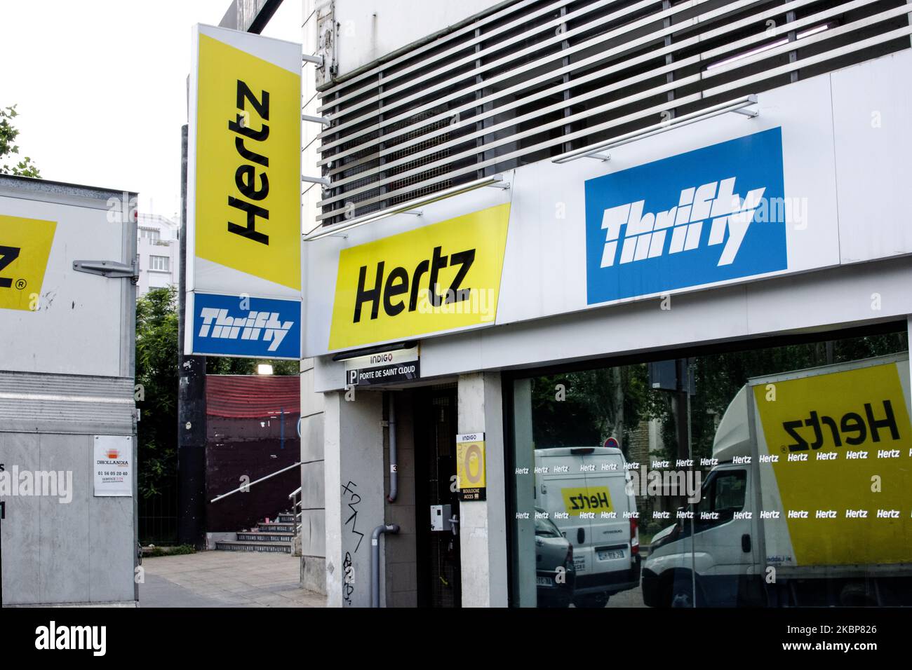 An exterior view of Hertz Car Rental is seen in Paris, France, on May 24, 2020. Hertz France Car Rentals is continuing his activity after the Hertz company seeks Chapter 11 Protection in the U.S. bankruptcy in only its operating region America (Photo by Daniel Pier/NurPhoto) Stock Photo