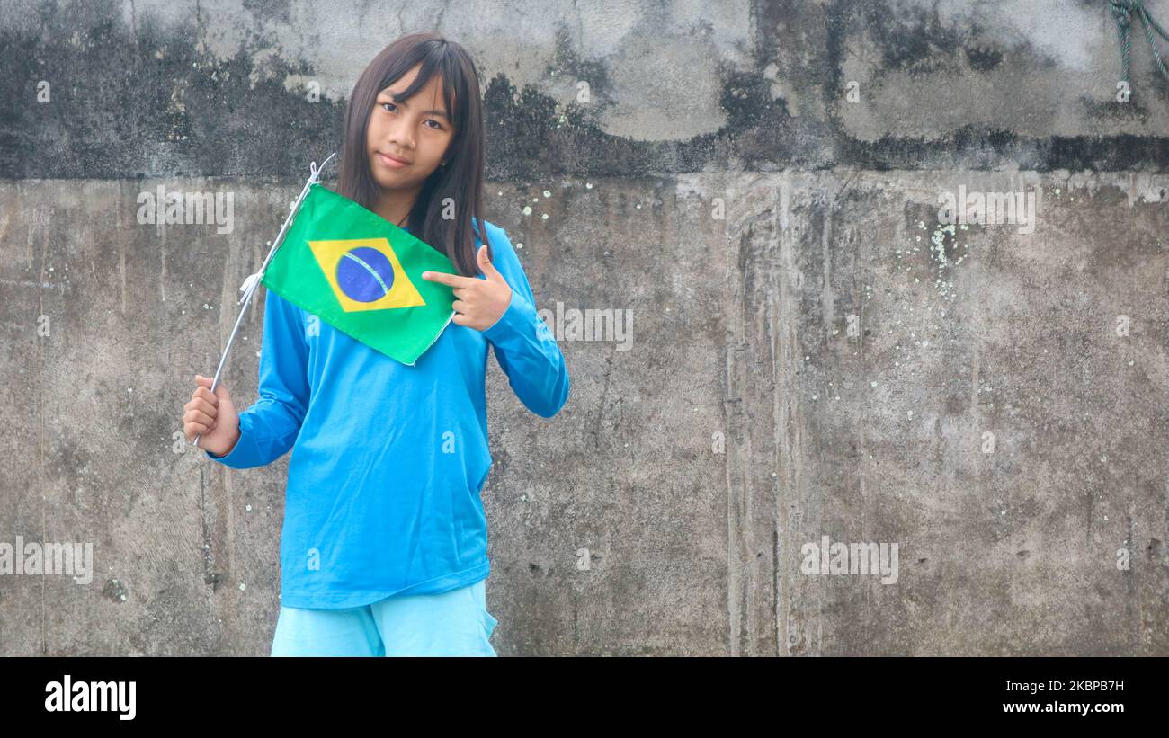 a little girl with a brazil flag Stock Photo - Alamy