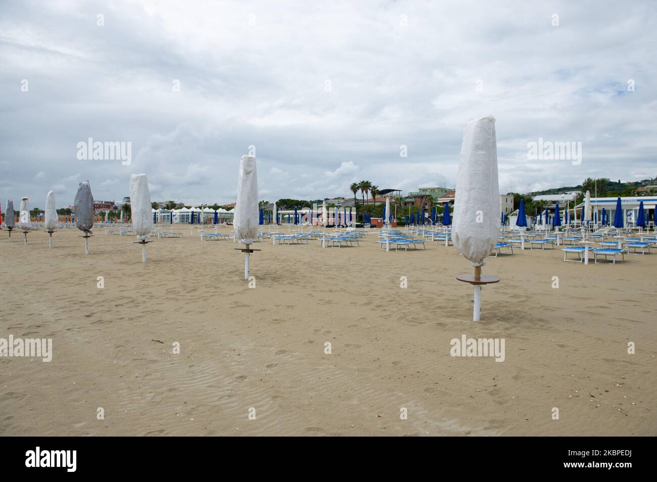 Bathing facilities in Alba Adriatica (TE) in Italy on May 30, 2020