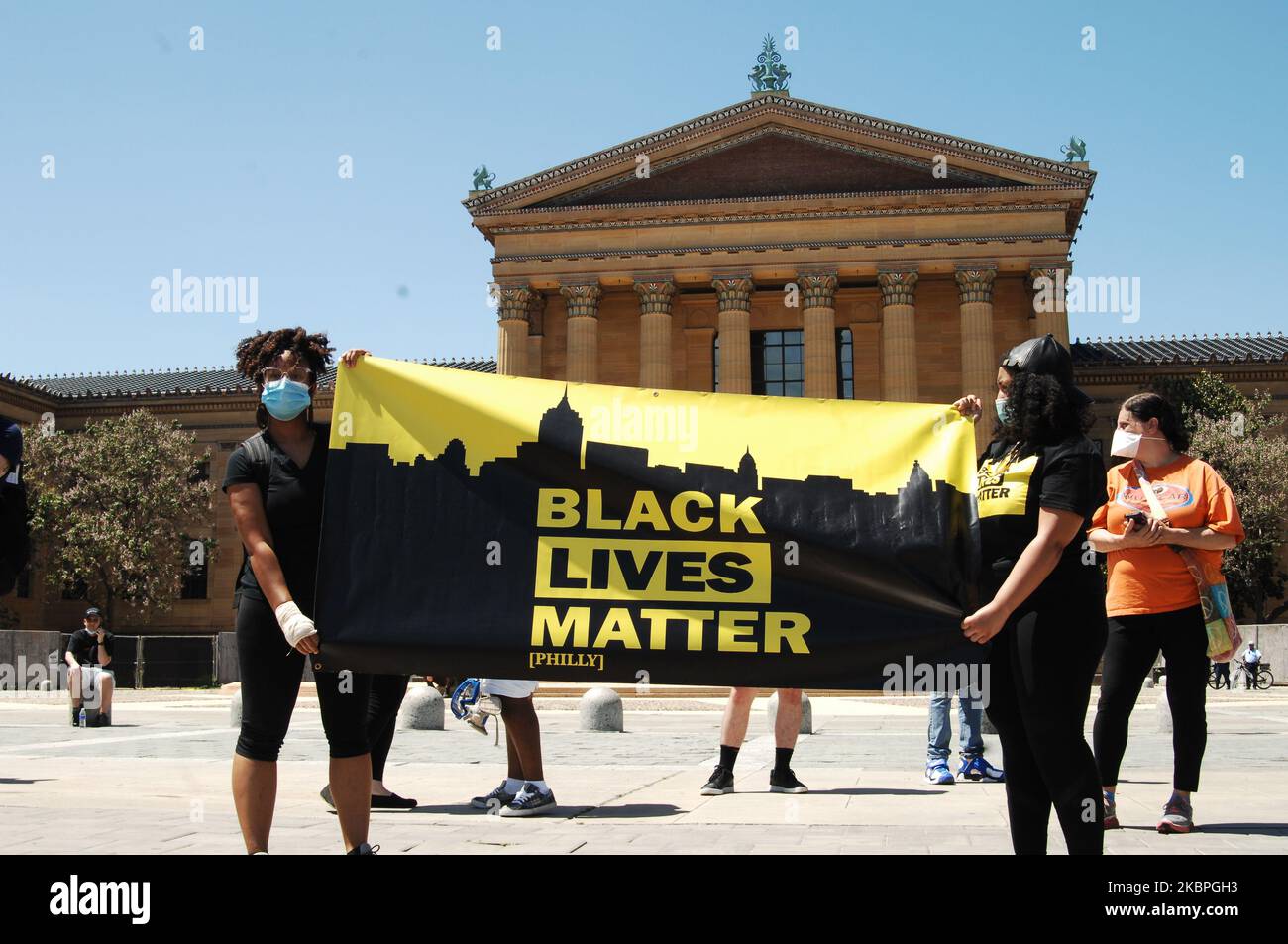 Black Lives Matter, Philly Real Justice and thousands of Philadelphians rallied on the steps of the Philadelphia Art Museum before defending on Center City to demand justice for George Floyd, four hundred years of victims of systematic oppression and violence and ultimately for their own lives and those of their children in Philadelphia, PA, on May 30, 2020. (Photo by Cory Clark/NurPhoto) Stock Photo