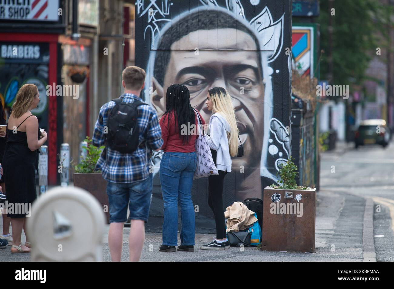 (EDITORIAL USE ONLY) A mural of George Floyd by the street artist Akse has appeared in Stevenson Square in Manchester's Northern Quarter, on June 2, 2020. Floyd's death in police custody has sparked 7 days of Black Lives Matter protests and rioting in the USA, and is now a homicide investigation. (Photo by Pat Scaasi/MI News/NurPhoto) Stock Photo
