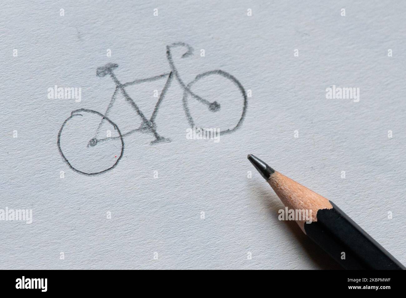 Picture shows bicycle items draw in L'Aquila on June 3, 2020. United Nations General Assembly declared June 3 as International World Bicycle Day. (Photo Illustration by Lorenzo Di Cola/NurPhoto) Stock Photo