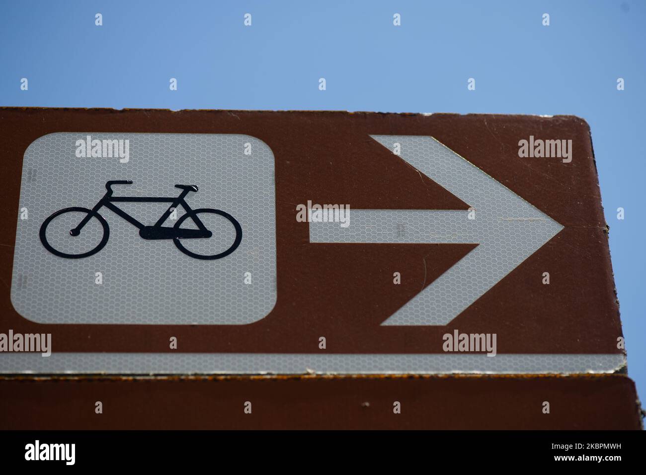 Picture shows bicycle sign in L'Aquila on June 3, 2020. United Nations General Assembly declared June 3 as International World Bicycle Day. (Photo Illustration by Lorenzo Di Cola/NurPhoto) Stock Photo