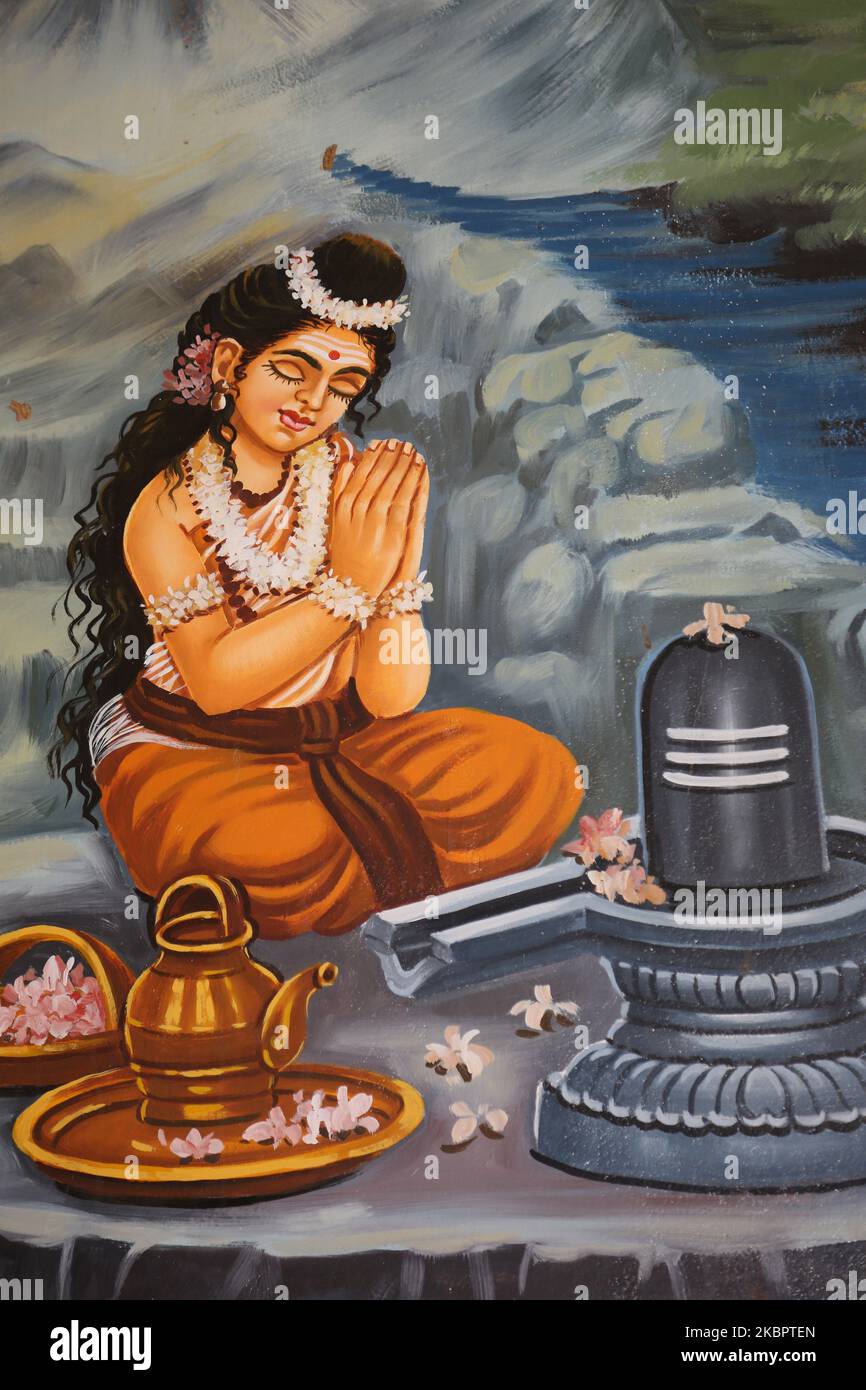Fresco honouring Lord Shiva (Lord Siva) adorns the Arul Eswari Muthumariamman Hindu temple in Jaffna, Sri Lanka on August 15, 2017. (Photo by Creative Touch Imaging Ltd./NurPhoto) Stock Photo