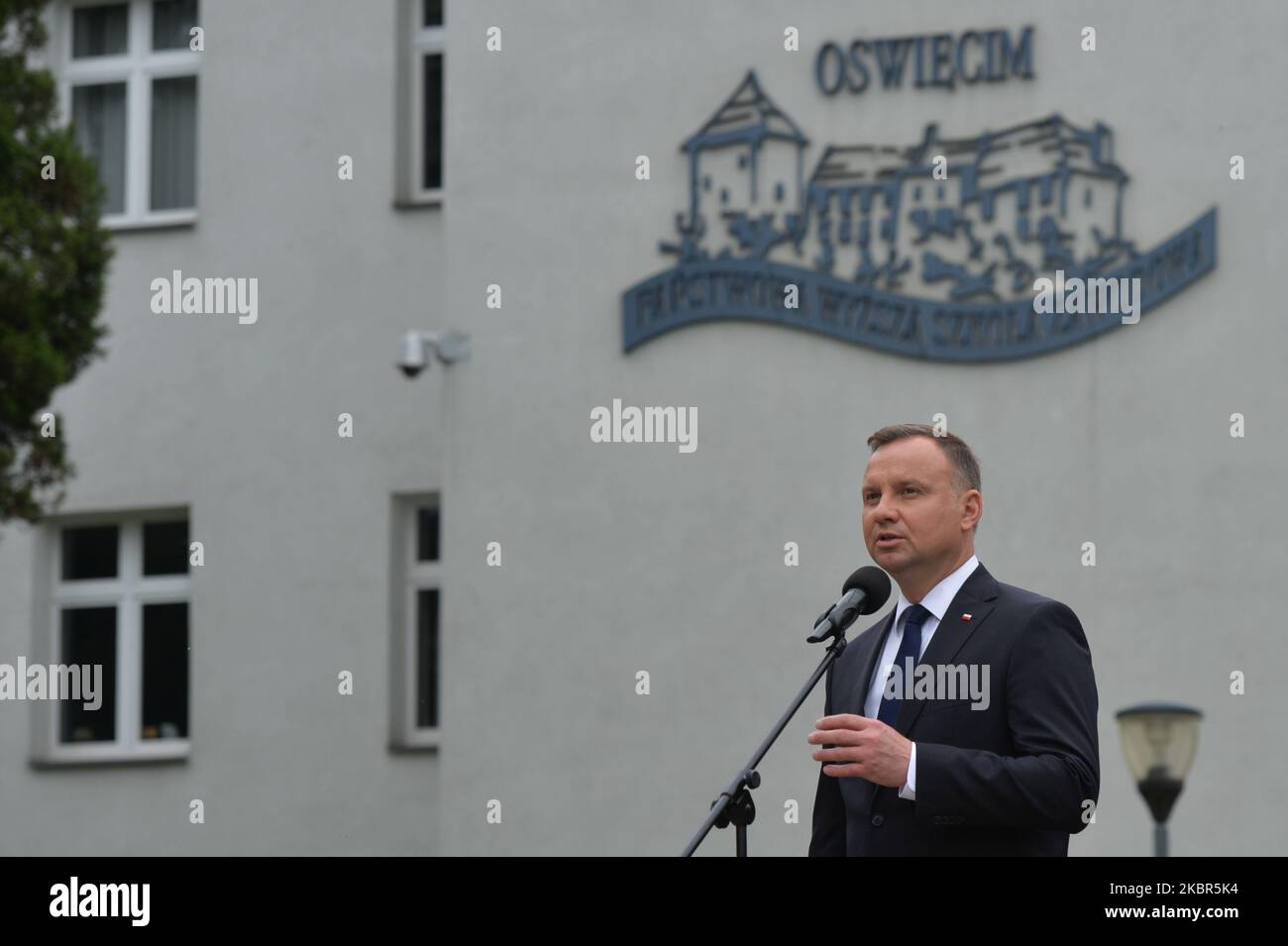 The President of Poland Andrzej Duda seen during the celebrations of the 80th anniversary of the first transport of Polish prisoners to Auschwitz. In 2006, the Polish Sejm (parliament) voted to make June 14th the National Day of Remembrance for the Victims of German Nazi Concentration and Extermination Camps. On June 14, 2020, in Oswiecim, Poland. (Photo by Artur Widak/NurPhoto) Stock Photo