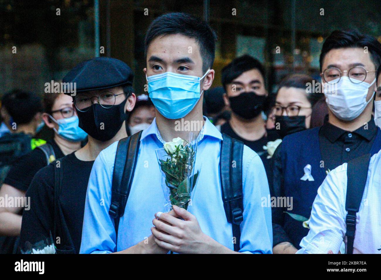 A resident pays his respect to Mr Leung, the man whose death in 2019 sparked millions hitting the streets in protests at the now withdrawn extradition bill, Admiralty, Hong Kong, June 15th, 2020. (Photo by Tommy Walker/NurPhoto) Stock Photo