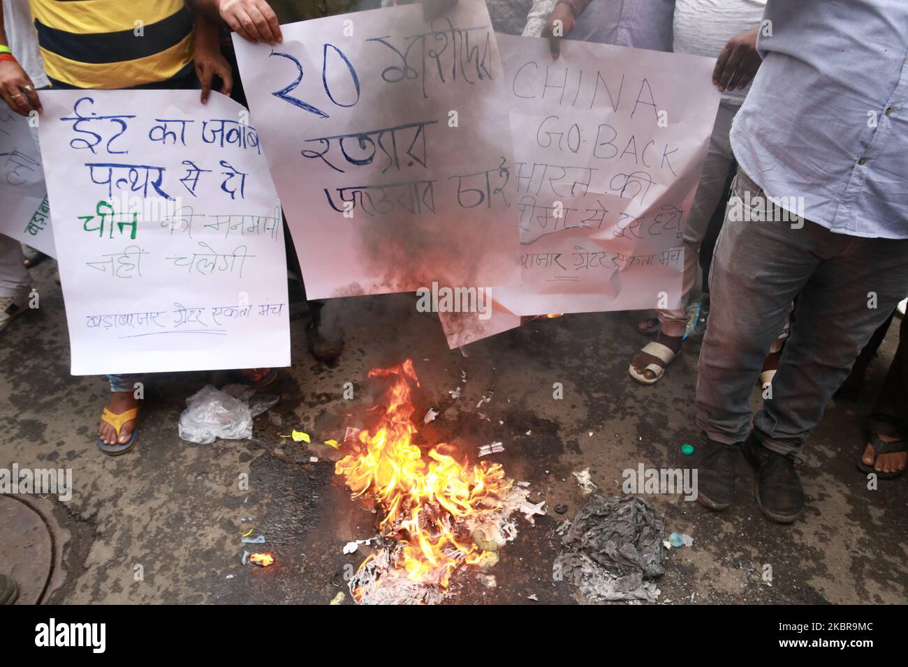 People protest and burn made in china toys and others goods and boycott shale any made in china goods during a protest against the Chinese government in Kolkata, India, on June 17, 2020. As some commentators clamored for revenge, India's government was silent Wednesday on the fallout from clashes with China's army in a disputed border area in the high Himalayas that the Indian army said claimed 20 soldiers' lives. An official Communist Party newspaper said the clash occurred because India misjudged the Chinese army's strength and willingness to respond. (Photo by Debajyoti Chakraborty/NurPhoto Stock Photo