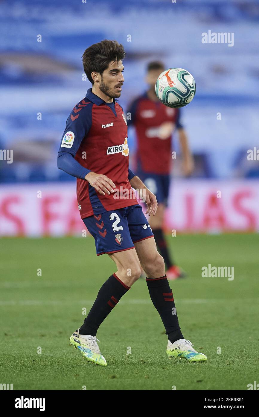 Nacho Vidal of Osasuna controls the ball during the Liga match between Real Sociedad and CA Osasuna at Estadio Anoeta on June 14, 2020 in San Sebastian, Spain. (Photo by Jose Breton/Pics Action/NurPhoto) Stock Photo