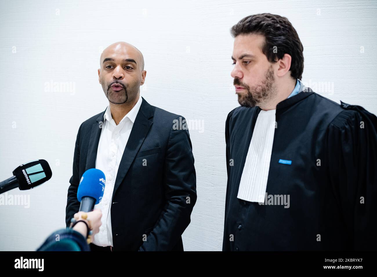 Dominique Sopo, president of SOS Racisme, and his lawyer Patrick Klugman speak before the start of the hearing on 1 July 2020, when the polemist Eric Zemmour was summoned to the Paris court for insult and provocation to racial hatred after his remarks against immigration and Islam uttered in September 2019 at the convention of the right. Eric Zemmour did not appear and was represented by his lawyer, Olivier Pardo. (Photo by Samuel Boivin/NurPhoto) Stock Photo