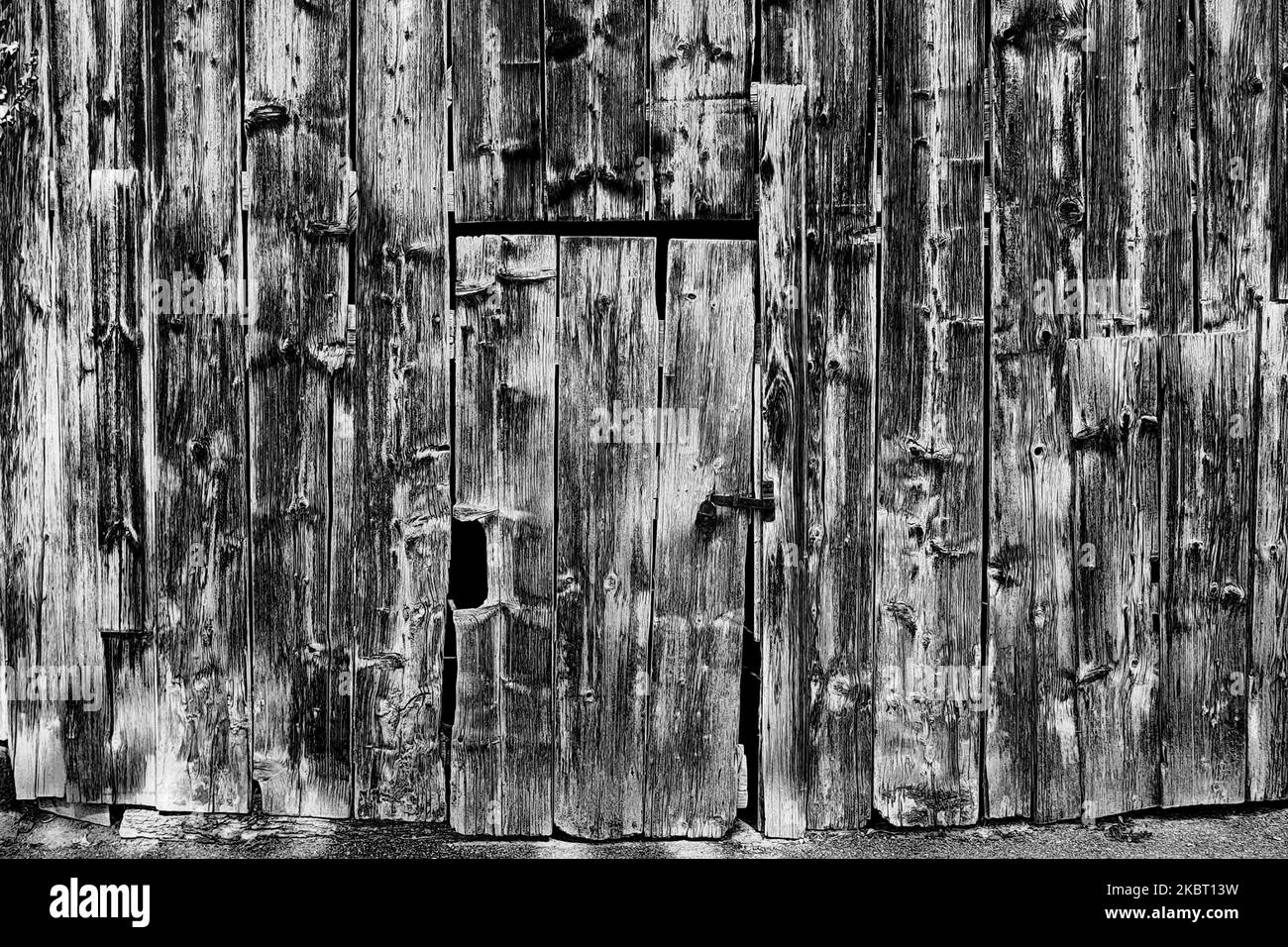 Invisible old wooden door black and white photo Stock Photo