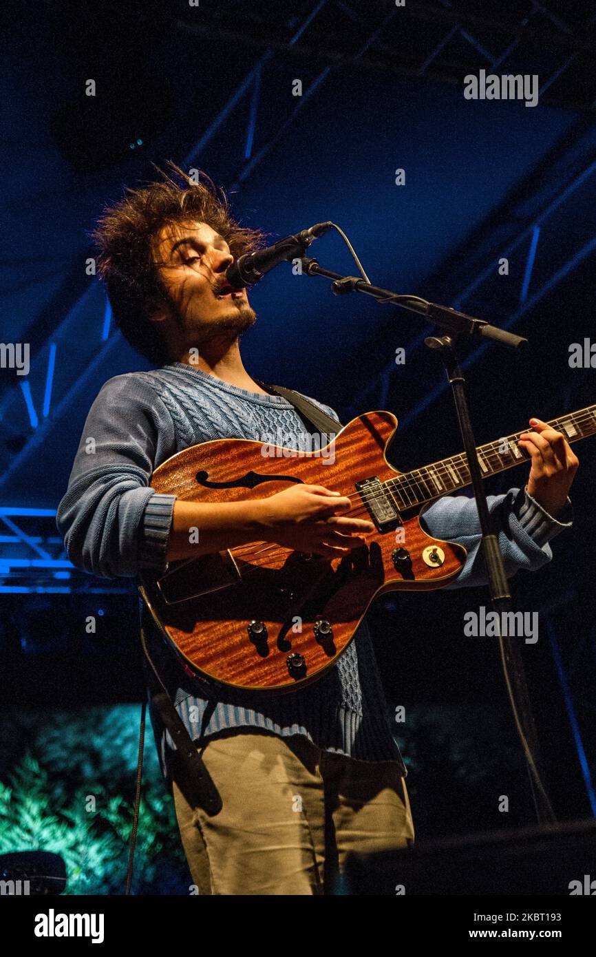 Clemens Rehbein of Milky Chance performs live at Carroponte in Milan, Italy, on July 30 2014 (Photo by Mairo Cinquetti/NurPhoto) Stock Photo