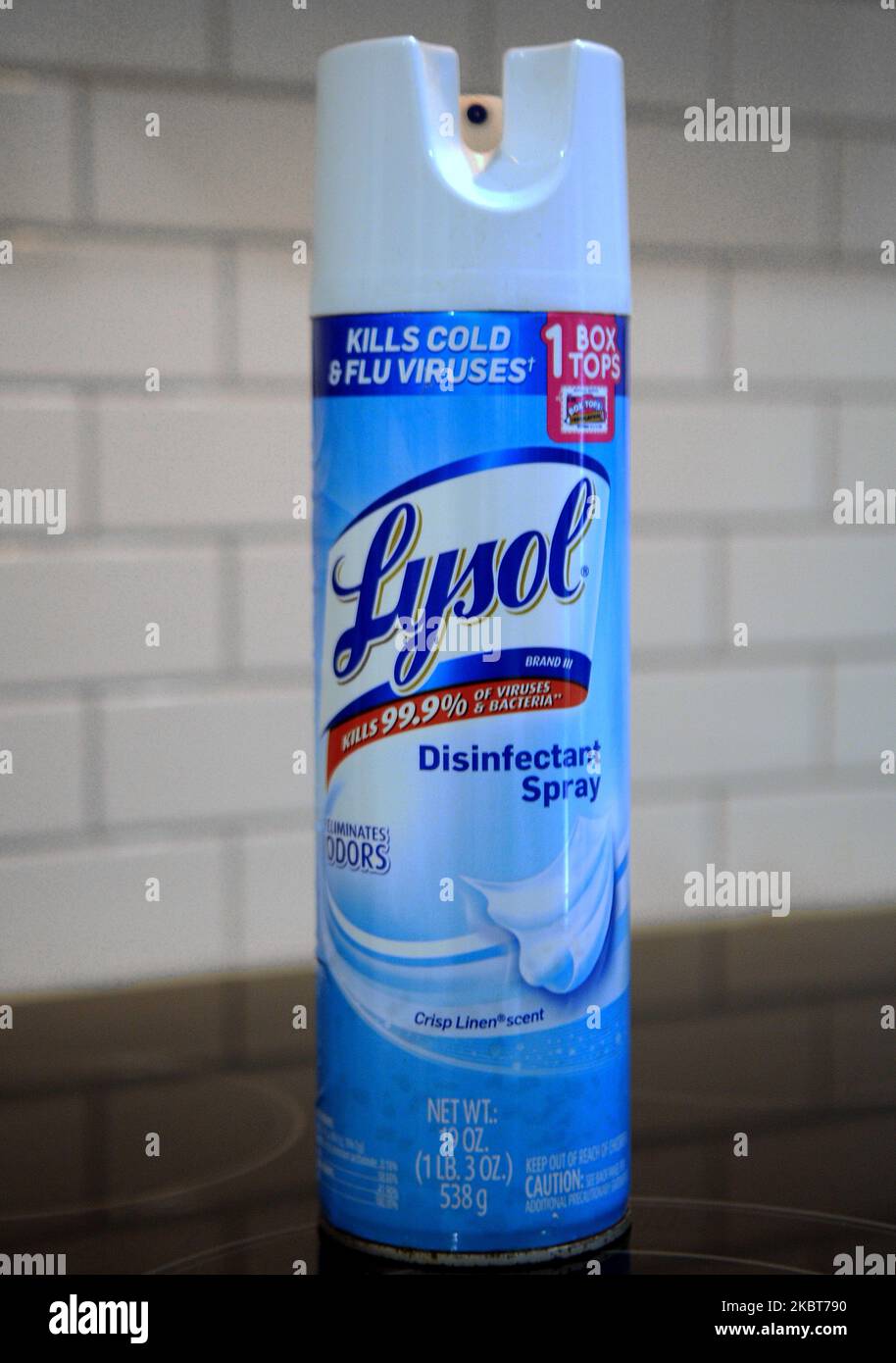 A can of Lysol disinfectant spray is seen in this photo illustration on
