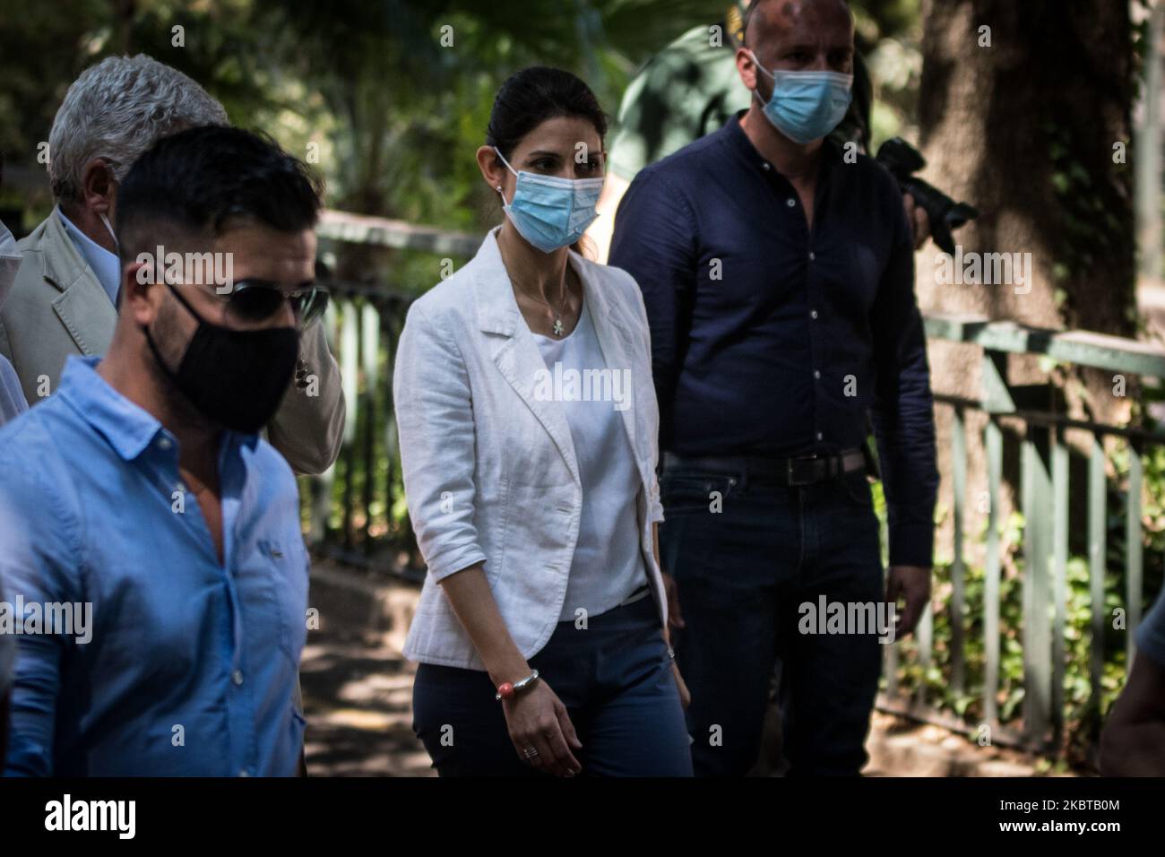 Mayor of Rome Virginia Raggi attends the press meeting to present the birth of two Asian lions at the Bioparco in Rome, Italy on July 10, 2020. (Photo by Andrea Ronchini/NurPhoto) Stock Photo