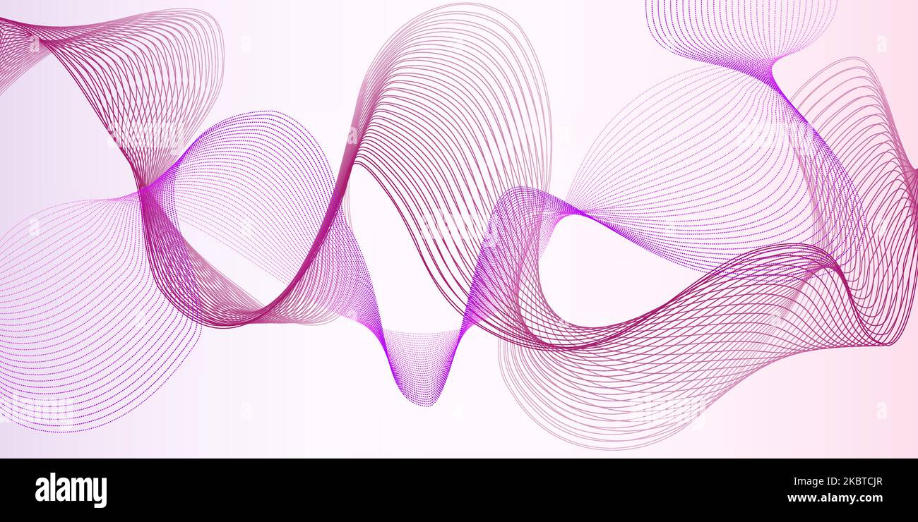 Dynamic sound waves of lilac color on a light background. Abstract wave ...
