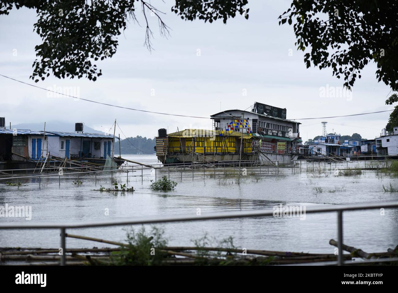 Rising water level of Brahmaputra river, during monsoon rain, in Guwahati, Assam, India on Sunday, 12 July 2020. (Photo by David Talukdar/NurPhoto) Stock Photo