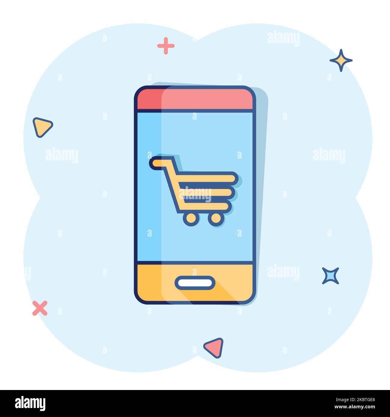 Online shopping icon in comic style. Smartphone store cartoon vector ...