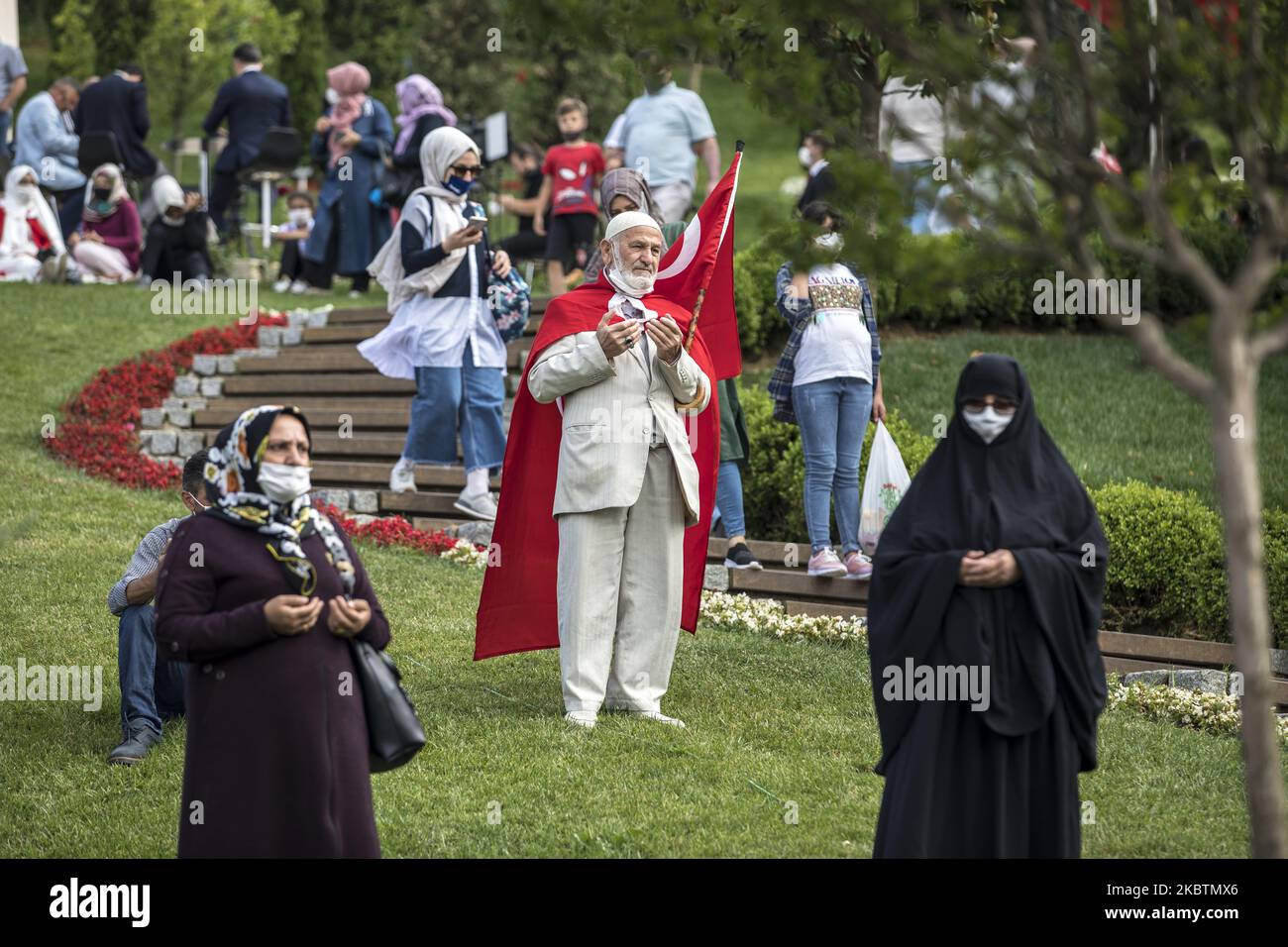 People visit July 15 Martyrs' Monument during events within the July 15 Democracy and National Unity Day's held to mark fourth anniversary of July 15, 2016 defeated coup orchestrated by Fetullah Terrorist Organization (FETO) in Istanbul, Turkey on July 15, 2020. (Photo by Onur Dogman/NurPhoto) Stock Photo