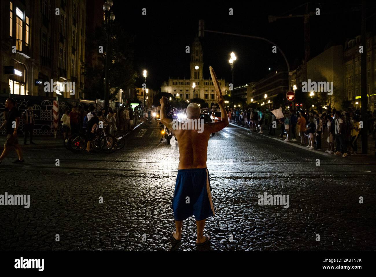 Supporters of FC Porto celebrate the win of Primeira Liga title, in Porto, Portugal, on July 16, 2020. (Photo by Rita Franca/NurPhoto) Stock Photo