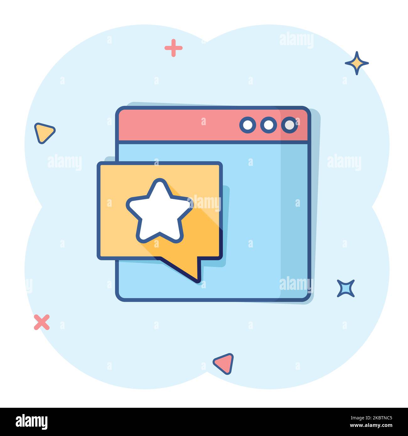 Browser window with star icon in comic style. Wish list cartoon vector ...