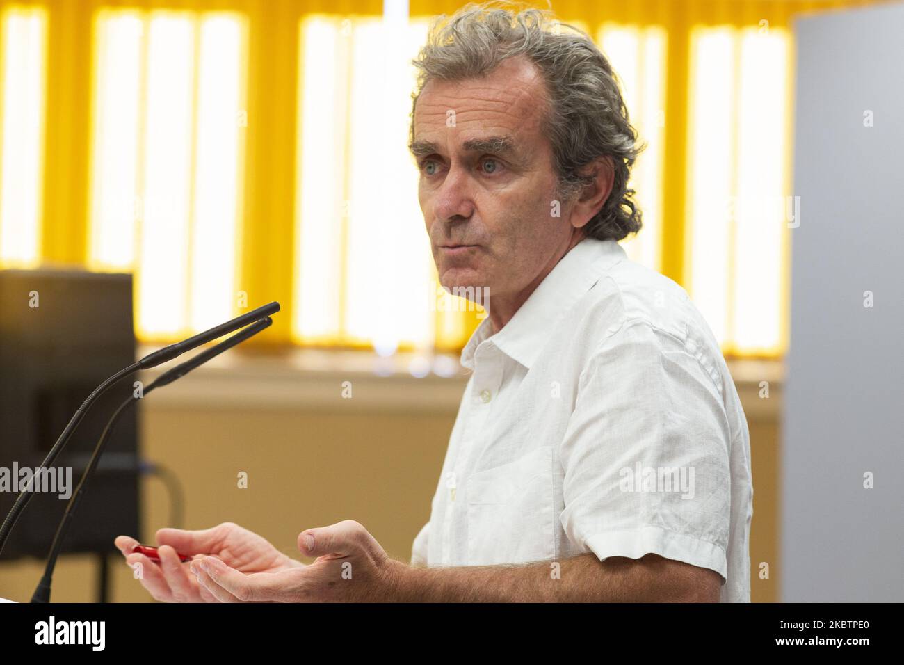 The director of the Center for the Coordination of Health Alerts and Emergencies, Fernando Simon, addresses to a journalist at a press conference to report on the evolution of COVID-19, on July 16, 2020 in Madrid, Spain. (Photo by Oscar Gonzalez/NurPhoto) Stock Photo