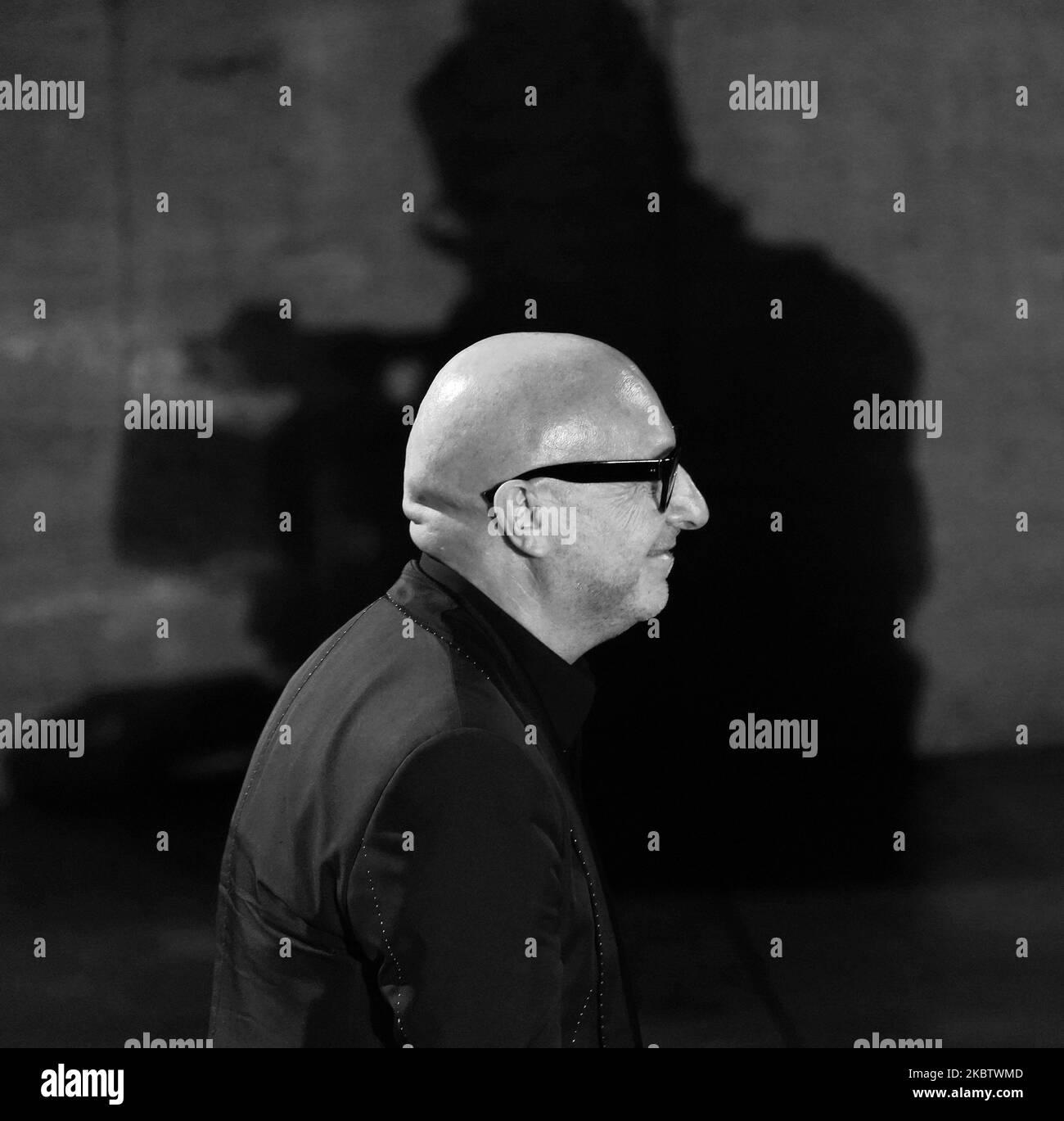 (EDITOR'S NOTE: Image was converted to black and white) Domenico Dolce attends the ceremony in memory of Ennio Morricone in the suggestive ancient theater of Taormina with the presentation of the film by Giuseppe Tornatore ''Devotion''. 66th Taorminafilmfest, Taormina (ME), Italy - July 18, 2020 (Photo by Gabriele Maricchiolo/NurPhoto) Stock Photo