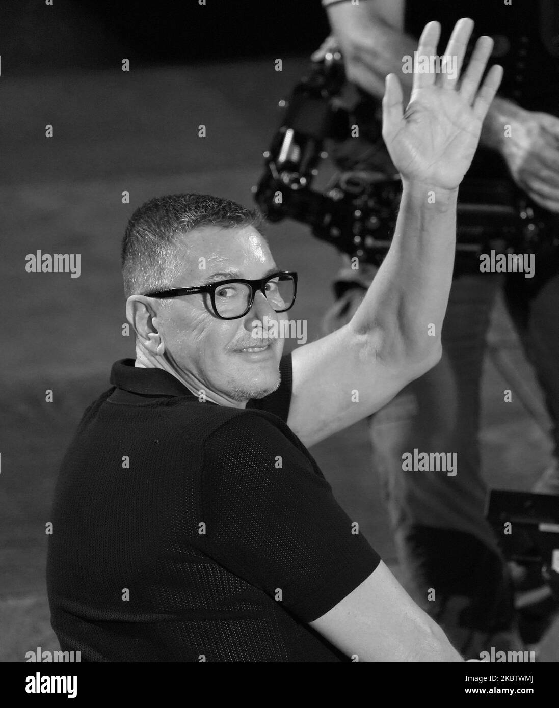 (EDITOR'S NOTE: Image was converted to black and white) Stefano Gabbana attends the ceremony in memory of Ennio Morricone in the suggestive ancient theater of Taormina with the presentation of the film by Giuseppe Tornatore ''Devotion''. 66th Taorminafilmfest, Taormina (ME), Italy - July 18, 2020 (Photo by Gabriele Maricchiolo/NurPhoto) Stock Photo