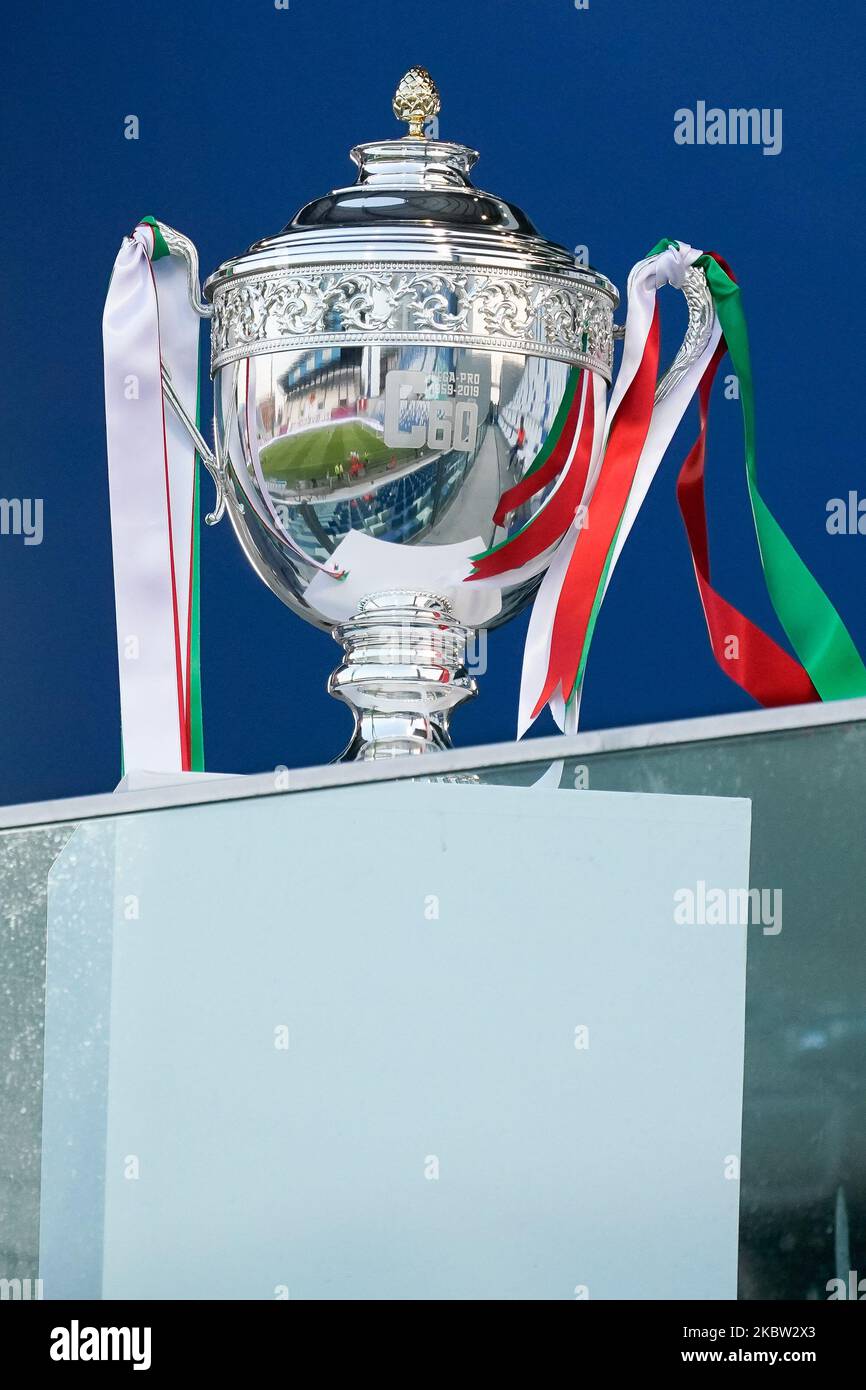 Serie C Play-Off Trophy during the Serie C Play-Off match between Reggio Audace and Bari at Mapei Stadium - Citta' Del Tricolore on July 22, 2020 in Reggio Emilia, Italy. (Photo by Emmanuele Ciancaglini/NurPhoto) Stock Photo